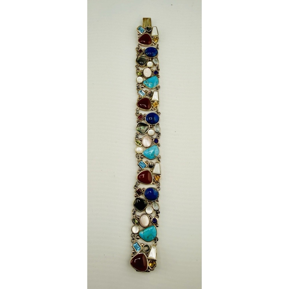 Sterling Silver 925 LT Multi Gem Bracelet 8" 52grams!       J-0040